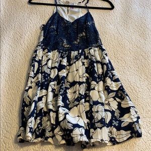 Navy and white flowered dress
